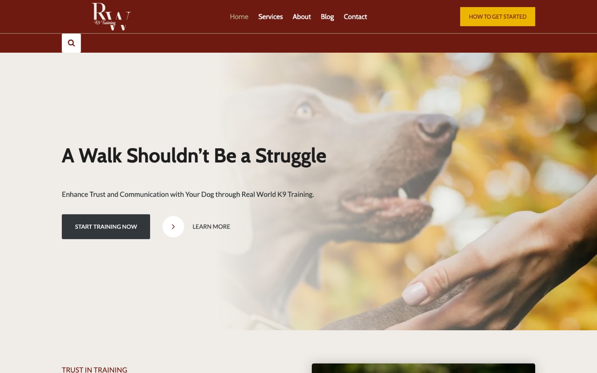 Real World K9 Training website front page