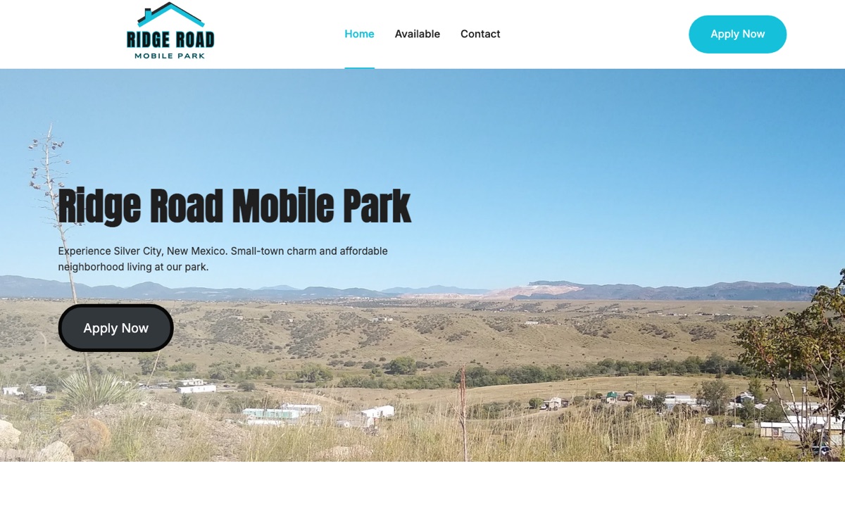 Ridge Road Mobile Park website front page