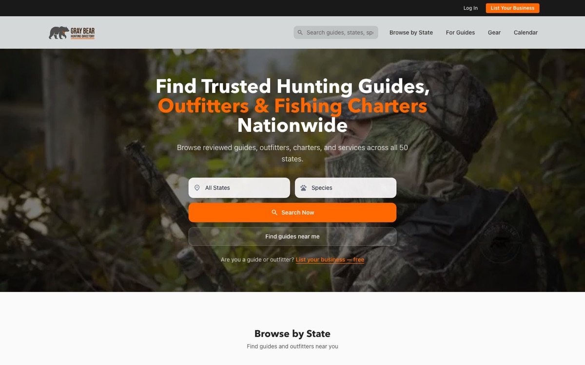 Gray Bear Hunting Directory website front page