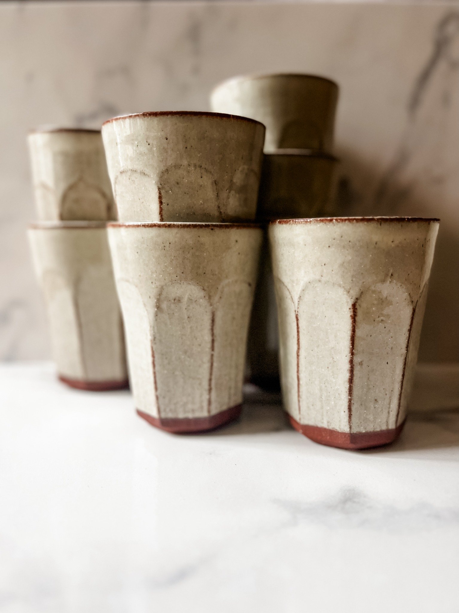 Handmade ceramic Daily Ritual Fluted Tumbler Tall in Piedra Blanca Collection glaze, Ritual Ceramics