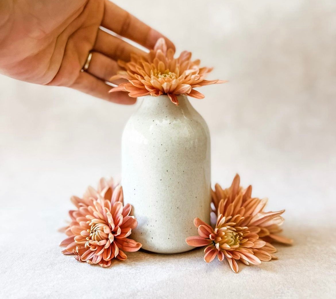 Handmade ceramic Ritual Bud Vase in Matilija Collection glaze, Ritual Ceramics